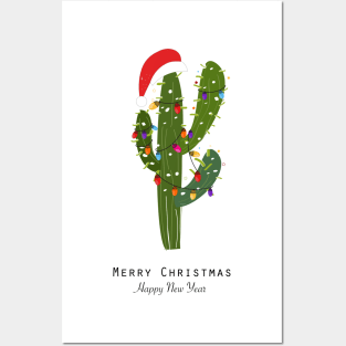 Cactus with colorful lights bulbs Christmas design Posters and Art